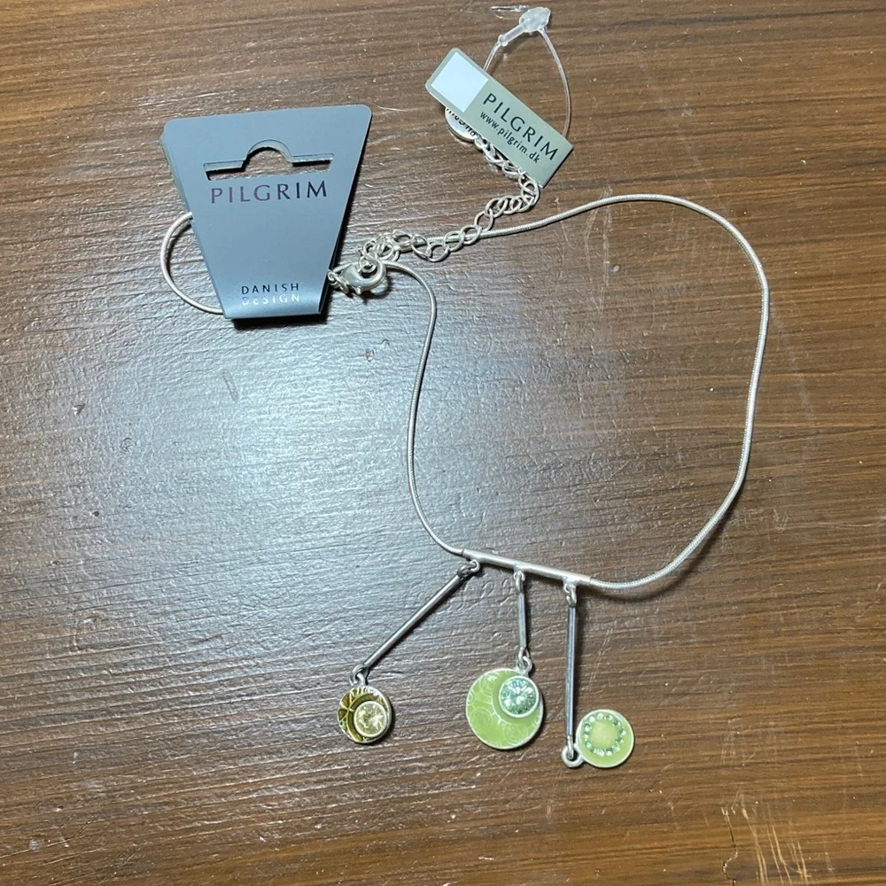 Pilgrim Silver Necklace with Green and Gold Accents - Picture 3 of 3